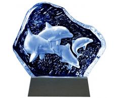 Kaltner Präsente Geschenkidee - Aufsteller Figur Skulptur Ornament aus Glas Motiv Delfine mit LED Beleuchtung