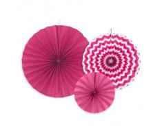 Deko Rosetten 3Stück pink weiß PomPoms hängende Party Deko Girlande Mottoparty