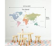 Decowall DLT-1809 Moderne Pastelltöne Weltkarte Wandtattoo Wandsticker Wandaufkleber Wanddeko für Wohnzimmer Schlafzimmer Kinderzimmer (Extra Groß)(Englisch Ver.)
