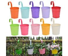 TIMESETL 10er Metall Blumentöpfe zum Aufhängen, Eisen Hängeblumentöpfe Balkon Garten Töpfe Wand Pflanzer Metallwanne Blumenhalter