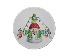 Rutschfreies Gummi-rundes Mauspad, Schneemann, skurriler Cartoon-Charakter mit Weihnachtsgirlande Blue Bird Verschiedene Weihnachtselemente Dekorativ, mehrfarbig, 7.9x7.9x3MM