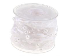 Fenteer 10 Meter Perlenband Organzaband Perlengirlande Geschenkband Dekoband mit Perlen für DIY Dekoration/Kunsthandwerk - Weiß, one Size