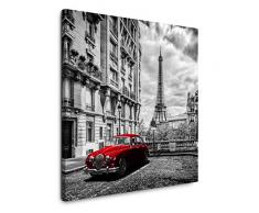 EAUZONE GmbH Retro rotes Auto in Paris 60x60cm Wandbild auf Leinwand, Kunstdruck Moderne Bilder