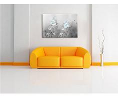 zwei schöne weiße Schmetterling auf kleinen Blumen B&W Detail, Format: 80x60 auf Leinwand, XXL riesige Bilder fertig gerahmt mit Keilrahmen, Kunstdruck auf Wandbild mit Rahmen, günstiger als Gemälde oder Ölbild, kein Poster oder Plakat