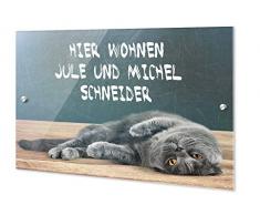 GRAZDesign Personalisierte Türschilder Familie & Tiere, Namensschild Haustür Hier wohnen, Haustürschild Motiv mit Katze / 21x15cm