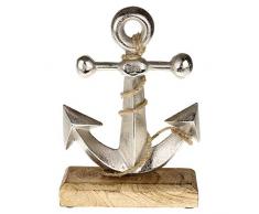 MACOSA HM25286300 Deko-Anker auf Sockel Metall & Holz 33 cm zum hinstellen Silber Moderne Badezimmer-Dekoration Dekofigur maritim Baddeko Schiffsanker