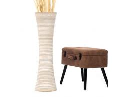 Leewadee Große Bodenvase für Dekozweige hohe Standvase Design Holzvase 90 cm, Mangoholz, White wash