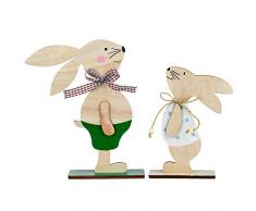 Diealles Shine Dekofigur Hase aus Holz, Set von 2 Osterdeko Holz Figur Osterhase Deko für Haus und Garten Frühling Osterdekoration