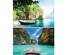 GREAT ART 2er Set XXL Poster – Boote und Buchten – Tropischer Regenwald Urwald Bucht Natur Landschaft Thailand Asien Wandbild Dekoration Wandposter Fotoposter Wanddeko (140 x 100cm)