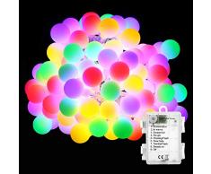 BrizLabs 50er LED Kugel Lichterkette Bunt 5M Batterie Partybeleuchtung Globe Außen, 8 Modi und Timer Funktion, Innen Weihnachtsbeleuchtung Stimmungslichter für Zimmer Hochzeit Party Deko, Mehrfarbig