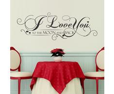 Walplus 58 x 55 cm Wand Aufkleber Zitat I Love You To The Moon And Back abnehmbarer Wandbild Kunst Abziehbilder Vinyl Home Dekoration DIY Living Schlafzimmer Décor Tapete Kinder Zimmer Geschenk, grau