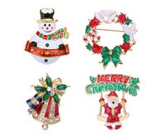 YeahiBaby 4pcs Weihnachten Emaille Brosche Schneemann Weihnachtsmann Weihnachtsglocken Kranz Anstecker Pin Weihnachtsschmuck