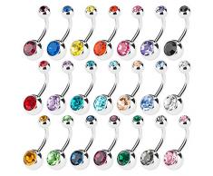 Piersando Bauchnabelpiercing Bauch Banane Piercing Stecker Gebogen mit Doppel Kristall Kugel Perlen Himmelblau