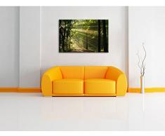 Sonniger Waldweg im Frühling, Format: 120x80 auf Leinwand, XXL riesige Bilder fertig gerahmt mit Keilrahmen, Kunstdruck auf Wandbild mit Rahmen, günstiger als Gemälde oder Ölbild, kein Poster oder Plakat