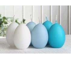 6x Eikerzen, klein, ca. 6 x 4,5 cm, weiß-hellblau-türkis