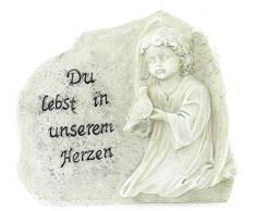 Engel vor Grabstein mit Spruch Du lebst in unserem Herzen Grabengel Grabschmuck Grabdeko Dekoengel Trauerschmuck