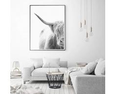 ZYBKOG Leinwandbild Fotografie Porträt Hochlandkuh Poster Drucke Aschfahl Tiere Wandkunst Leinwand Malerei Wandbilder Wohnzimmer Dekor