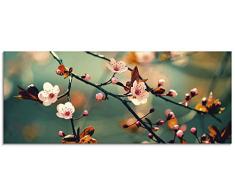Artland Glasbilder Wandbild Glas Bild einteilig 125x50 cm Querformat Natur Botanik Blumen Blüten Japan Kirschblüte Asien Zweig Frühling T5VP