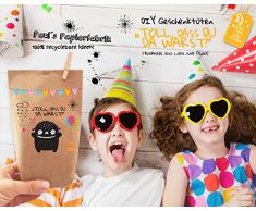 6x Geschenktüten / Papiertüten liebevoll bedruckt aus Kraftpapier, zum Verpacken von Geschenken, Gastgeschenken, Mitgebsel, Giveaways, Kindergeburtstage, Hochzeiten. 100% recyclebar! (Monster grinsend)