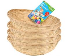 com-four® 4X Bastkörbchen und Eierfarben als Dekoration zu Ostern - Osternest zum Sammeln von Ostereiern - Osterkörbchen - Ø 22 x 7 cm (04 Stück - Bastkorb+Eierfarbe)