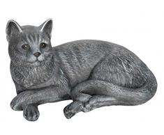 Tiefes Kunsthandwerk Steinfigur Katze liegend - Schiefergrau, Dekofigur, Gartenfigur, frostsicher