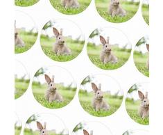 48 Oster-Aufkleber Osterhase Hase Foto auf Wiese - für Geschenke zu Ostern / Sticker / Aufkleber / Etiketten / Rund