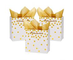 Loveinside Punktiert Folien-Geschenktaschen - Goldfolie-Weißbuch-Geschenk-Tasche Mit Seidenpapier Für Hochzeit, Geburtstagsgeschenk-12Pack -16.6 X 8.9 X 16.6Cm