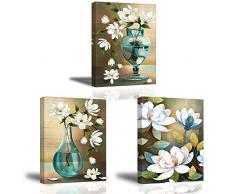 Piy Painting Leinwand Das Glück kommt mit blühenden Blumen Orchidee Wandbilder Bilder und Kunstdrucke auf Leinwand Leinwandbild Ölgemälde Home Deko für Wohnzimmer Schlafimmer Küche 30x40 cm 3Set