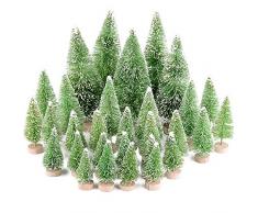 MEJOSER 30 Stück 4 Größen Künstlicher Weihnachtsbaum Miniatur Klein Tisch Christmasbaum Mini Grün Tannenbaum mit Schnee-Effek Mini Weihnachts Baum Dekoration Geschenk Tischdeko, DIY, Schaufenster
