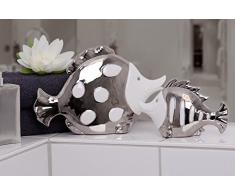 2tlg. Figurenset Fisch Fin Atlantik weiß silber Porzellan Bad Deko Figur Skulptur