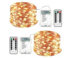 Qedertek Lichterkette außen Batterie, 2 Stück 100 LED Lichterkette Wasserdicht, 10M Lichterkette Weihnachtsbaum Warmweiß, Lichterketten mit Fernbedienung für Außen und Innen, Garten, Hochzeit