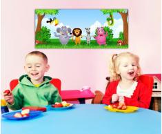 Leinwandbild Panorama Nr. 185 Lustige Tiergruppe 100x40cm, Keilrahmenbild, Bild auf Leinwand, Tiere Comic Kinder