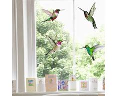 Stickers4 Vogel-Fensteraufkleber zum Schutz gegen Vogelschlag - vier schöne Kolibri-Glasaufkleber, doppelseitig und selbstklebend zum Schutz gegen Vogelkollisionen