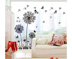 ufengke® Schwarze Löwenzahn und Schmetterlinge Fliegen im Wind Wandsticker, Wohnzimmer Schlafzimmer Entfernbare Wandtattoos Wandbilder