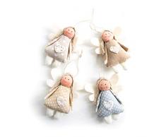 4 Stück Schutzengel Engel Feen Shabby Chic rosa creme hellblau natur 10 cm Stoff-Engel Weihnachtsanhänger Baumwolle Geschenkanhänger Glücksbringer give-away zum Aufhängen