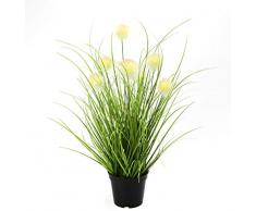 Flair Flower Knopfgras im Topf, Kunst-Gras, Künstliches Gras, Grün, Kunstpflanze, Kunstgras, Ziergras, Kunstpflanzen, Dekogras, Grasbüschel, Ziergras, Deko, Grasarrangement, Weiß, 35 cm