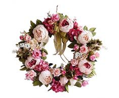 Supreme glory Deko Kranz Türkranz Wandkranz Handgefertigt Kranz Blumenkranz Künstliche Dekorative Landschaftsbau für Frühling Sommer Ostern 40CM