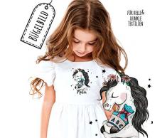 ilka parey wandtattoo-welt Bügelbilder zur Einschulung Pferdchen mit Schultüte Sterne & Name Schulkind Applikation Shirt Taschen Bügelbild Patch in A5 bb196