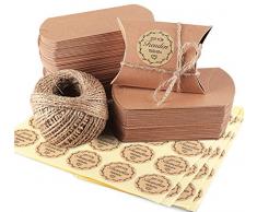 ABSOFINE 100x Kraftpapier Tüten Freudentränen Hochzeit Gastgeschenke Vintage-Stil Geschenkboxen 7x9cm mit Juteschnur 60M und Freundentränenstricker Aufkleber 100xØ 3,5cm für Geschenk Party