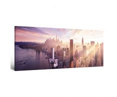 ge-Bildet® Leinwandbild Panorama Sonnenuntergang über Manhattan - New York City Stadtbild Städtebild - 100x40 cm einteilig - direkt vom Hersteller aus Deutschland - Made in Germany