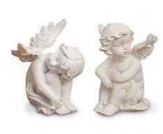 TEMPELWELT 2X Deko Engel Figur Schutzengel Sitzend träumend im Set je 8 cm, Polystein Creme Weiß, Dekofigur Engelpaar Engelkinder Engelfigur Dekoengel Engelchen