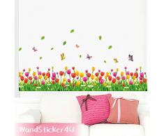 WandSticker4U®- Wandtattoo Blumenwiese TULPEN I Breite: 2.3M I Wandsticker Wiese Frühling Fenstersticker Blumen Gras Schmetterlinge Bordüre I Wand Deko für Wohnzimmer Kinderzimmer Flur Fenster