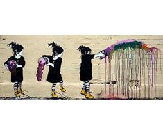Druck auf leinwand Banksy Graffiti - Bild Child & Rat ! 140x50 cm Bild fertig auf Keilrahmen !Kunstdrucke, Wandbilder, Bilder zur Dekoration - Druck auf leinwand / 1 Teilig Bilder / Fertig zum aufhängen