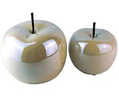 Glas Art Deko Apfel Set Aus Keramik Dekoapfel In Größen 15 cm 12 cm Moderne Keramik Wohnzimmer Figur Obst Skulpuren In 2er Set Statuen Deko Dekofiguren (Weiß Glänzend)