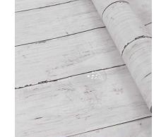 Hode Selbstklebend Holz Folie Abnehmbare Dekorative Klebefolie für Möbel Wände Türen Fensterbank Dekorfolie Wasserdicht Aufkleber Weißes Holzoptik 45X300cm
