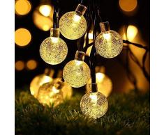 LEDGLE Solar-Lichterkette, 6 m, 30 LED-Lichterkugel mit Kristallkugel für den Außenbereich, dekorative Solarleuchten für Zuhause, Garten, Terrasse, Rasen, Party und Urlaub (Warmweiß)