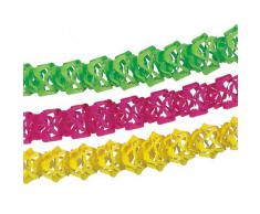 3x PAPSTAR Girlande Neon, schwer entflammbar, je 4m, ø 12cm. Farbe Gelb, Rosa (Pink) & Grün