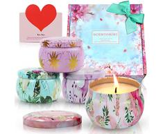 SCENTORINI Duftkerze Aroma Kerzen Naturwachs in Dose 4er Duftkerzen Geschenkset, Duft von Pfingstrose, Zimtapfel, Lavendel und Rose, 120Std