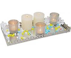 DRULINE Spiegeltablett Kerzenteller Dekotablett aus Metall (Silber, Spiegelglas) 39 cm x 17 cm x 4,5 cm