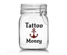 Tattoo Spardose - Spare Geld für Dein Nächstes Tattoo - Tattoo Money Sparbüchse aus Glas mit Bügelverschluss (Tattoo Money - Anker)